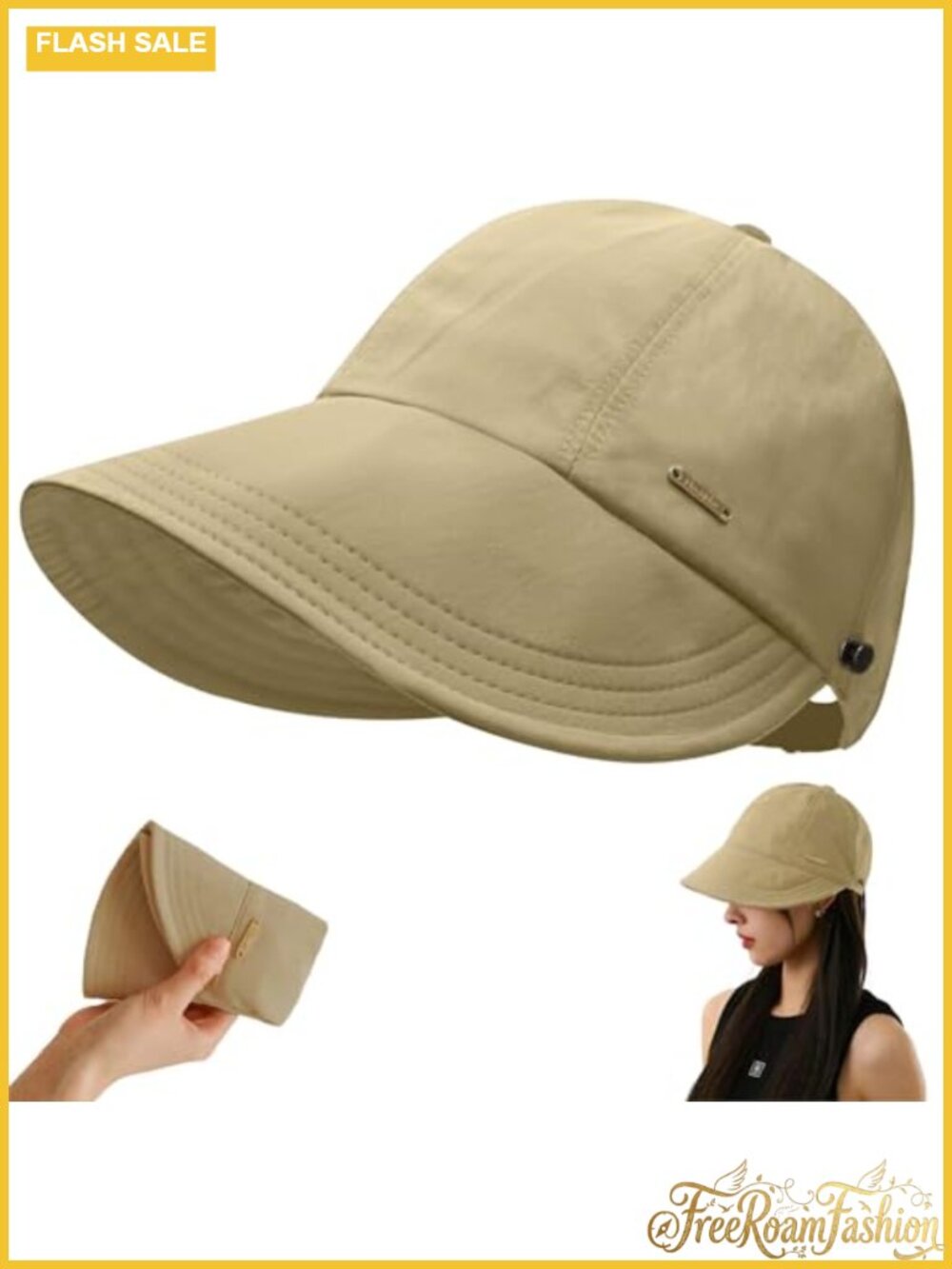 UPF 50+ Sun Hat UV Protection Wide Brim Adjustable Ponytail Packable Cap